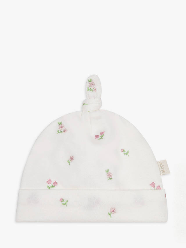 JoJo Maman Bébé Baby Floral Print Sleepsuit & Hat Set, Cream