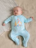 JoJo Maman Bébé Baby Duck Applique Floral Print Sleepsuit, Duck Egg