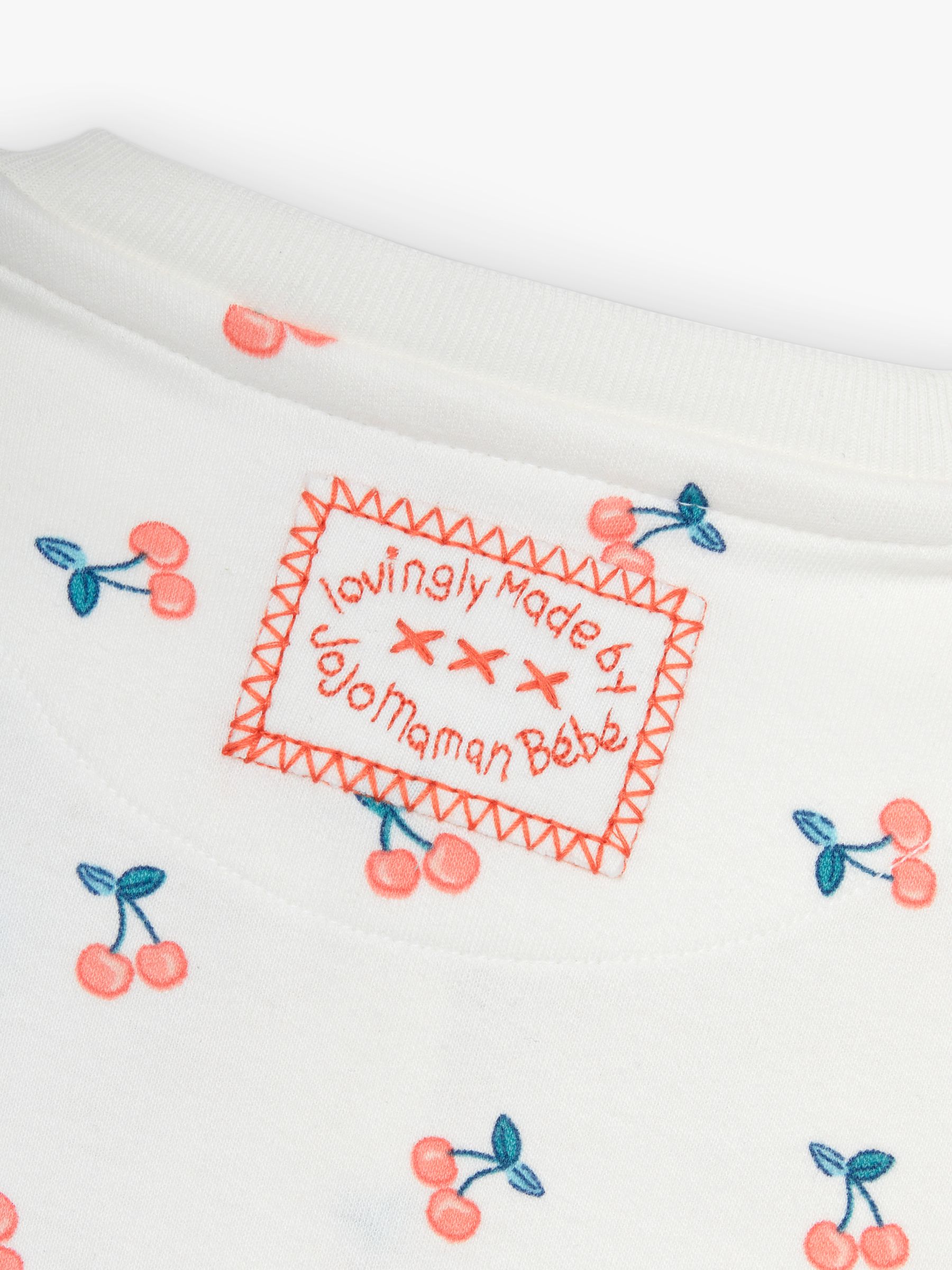 JoJo Maman Bébé Baby Cotton Cherry Print Zip Through Sleepsuit, Cream, 3-6 months