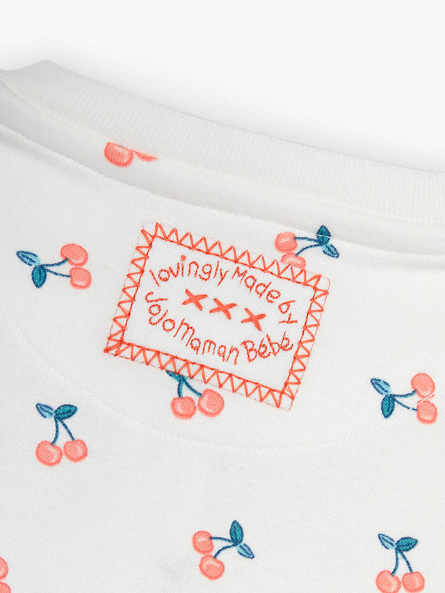 JoJo Maman Bébé Baby Cotton Cherry Print Zip Through Sleepsuit, Cream
