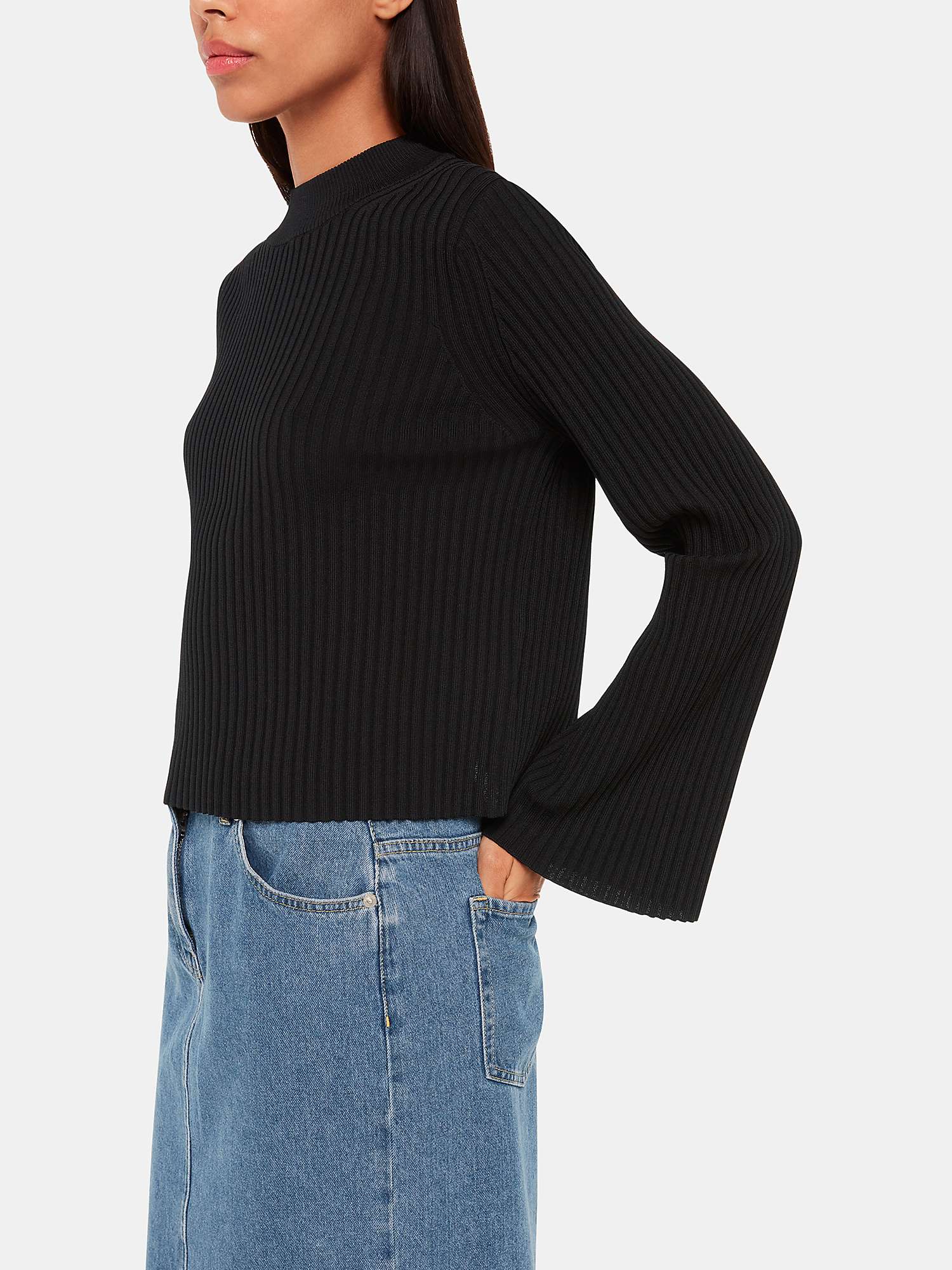Buy Whistles Fluted Sleeve Knit Tunic Top, Black Online at johnlewis.com