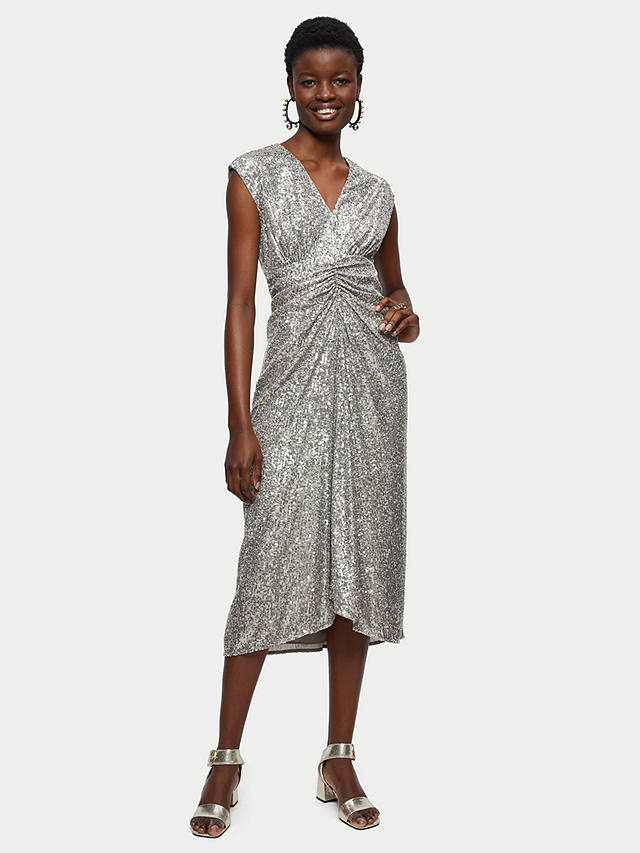 Jigsaw Sequin Midi Dress, Pewter at John Lewis & Partners