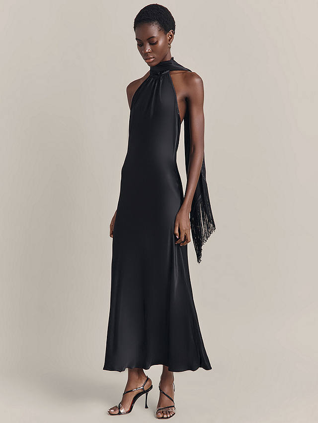 Ghost Florence Backless Halter Neck Midi Dress, Black