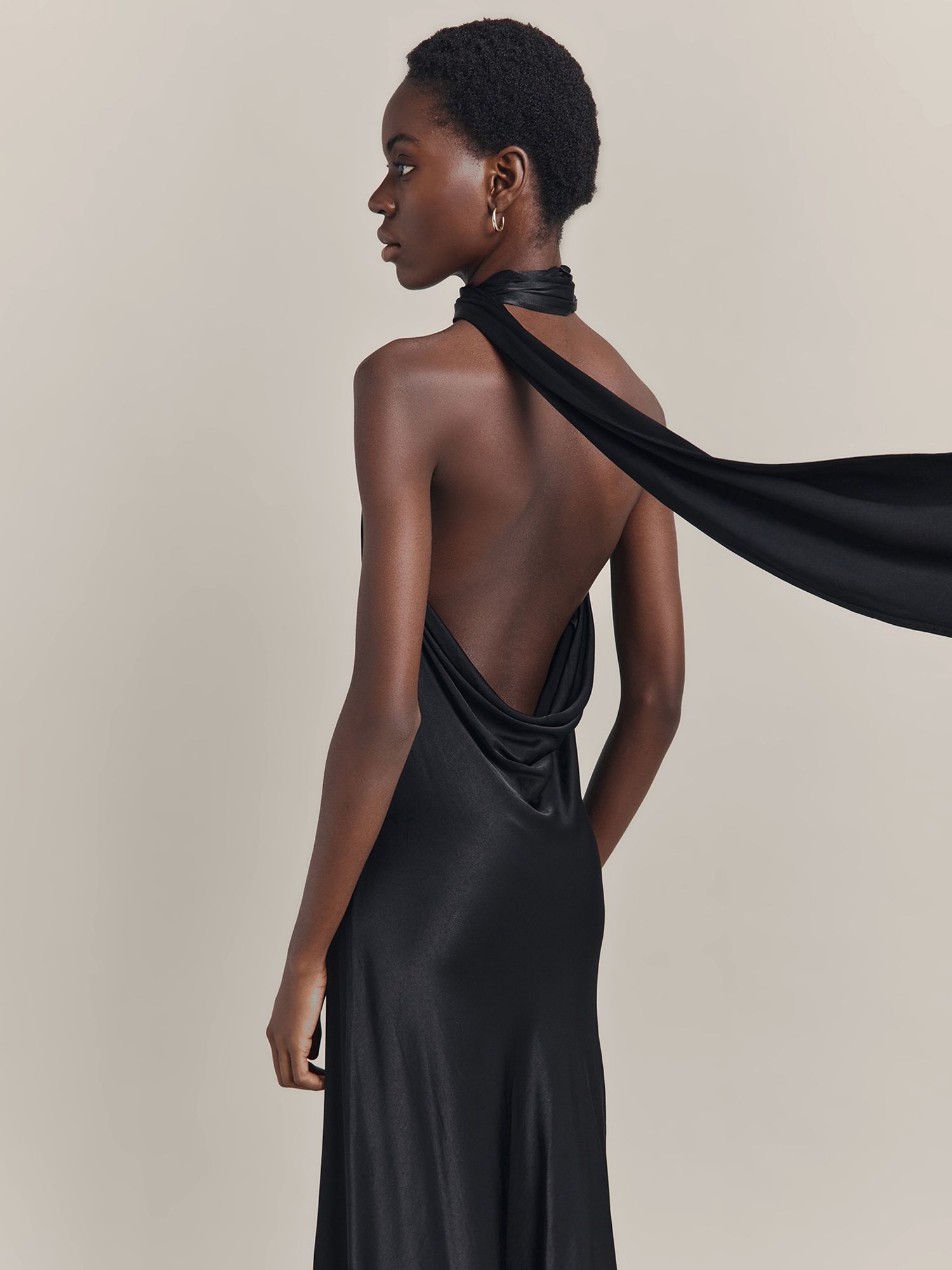 Ghost Florence Backless Halter Neck Midi Dress, Black, XS