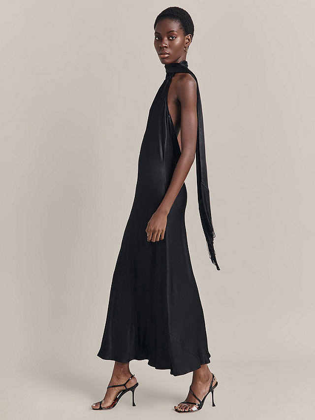 Ghost Florence Backless Halter Neck Midi Dress, Black