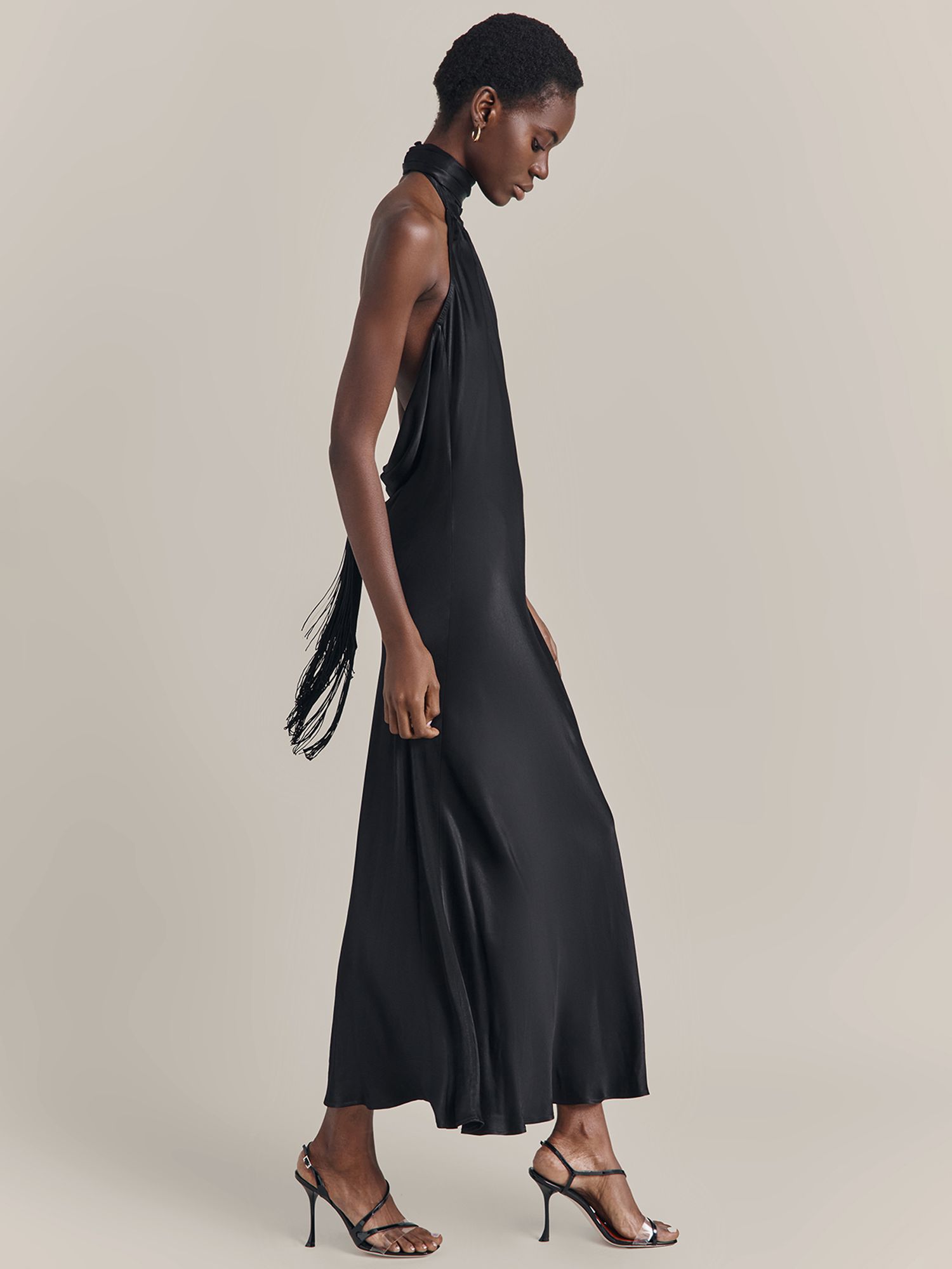 Ghost Florence Backless Halter Neck Midi Dress, Black, XS