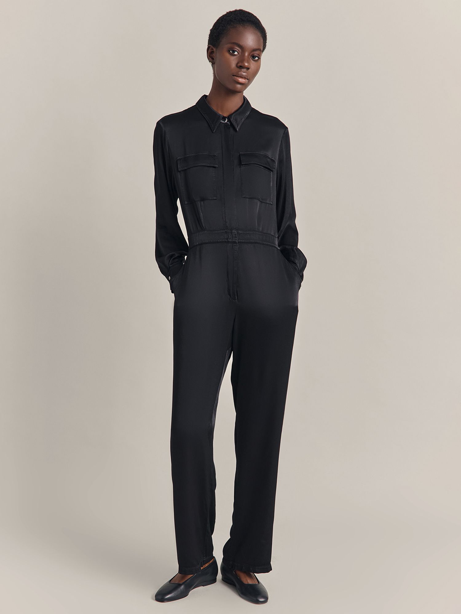 Ghost Janine Satin Jumpsuit, Black