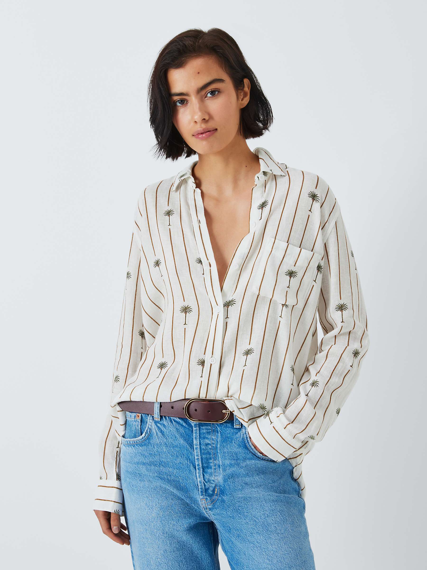 Buy Rails Charli Stripe Palm Linen Blend Shirt, White Online at johnlewis.com