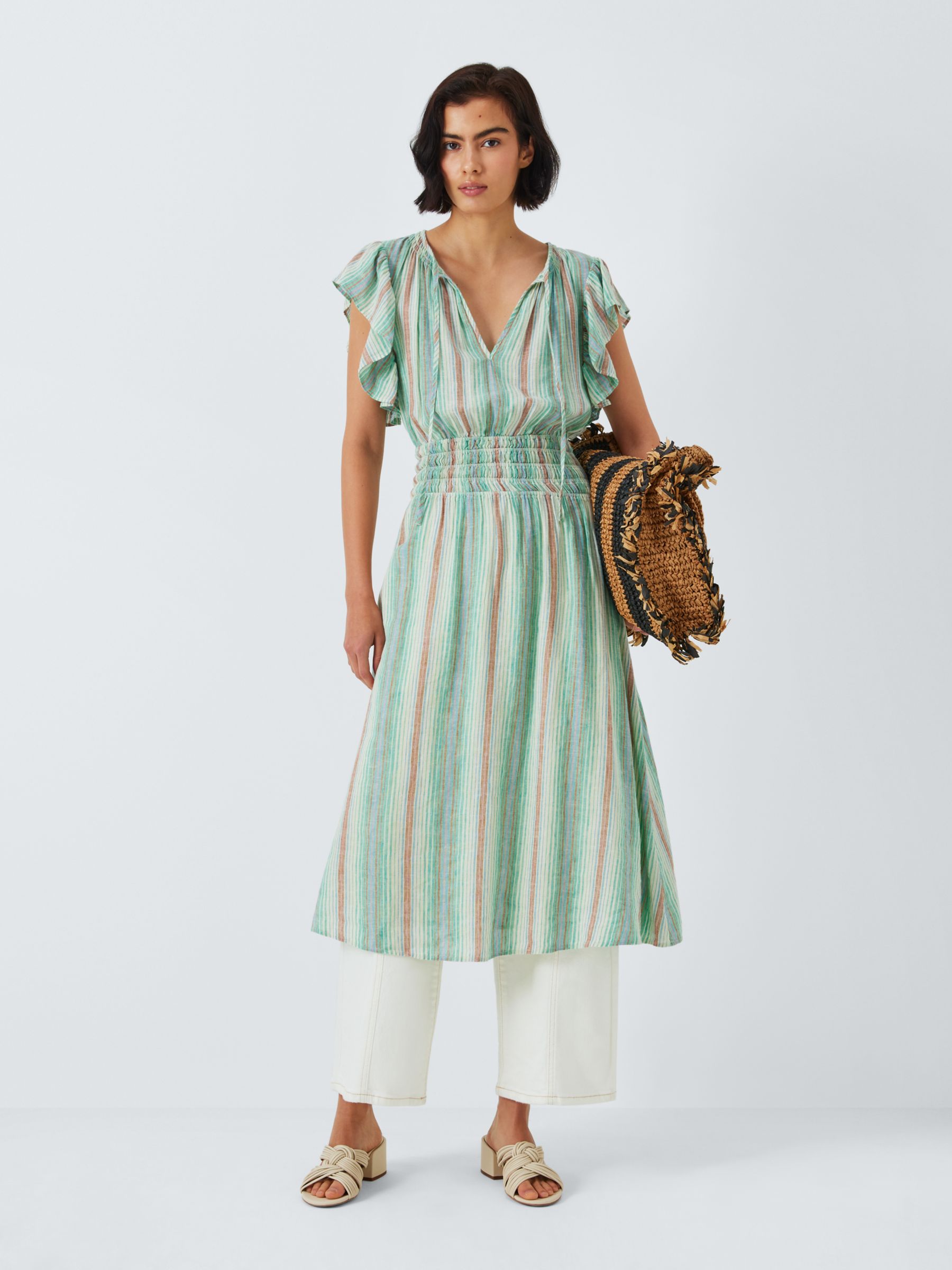 Rails Iona Stripe Linen Blend Midi Dress, Seaview, M