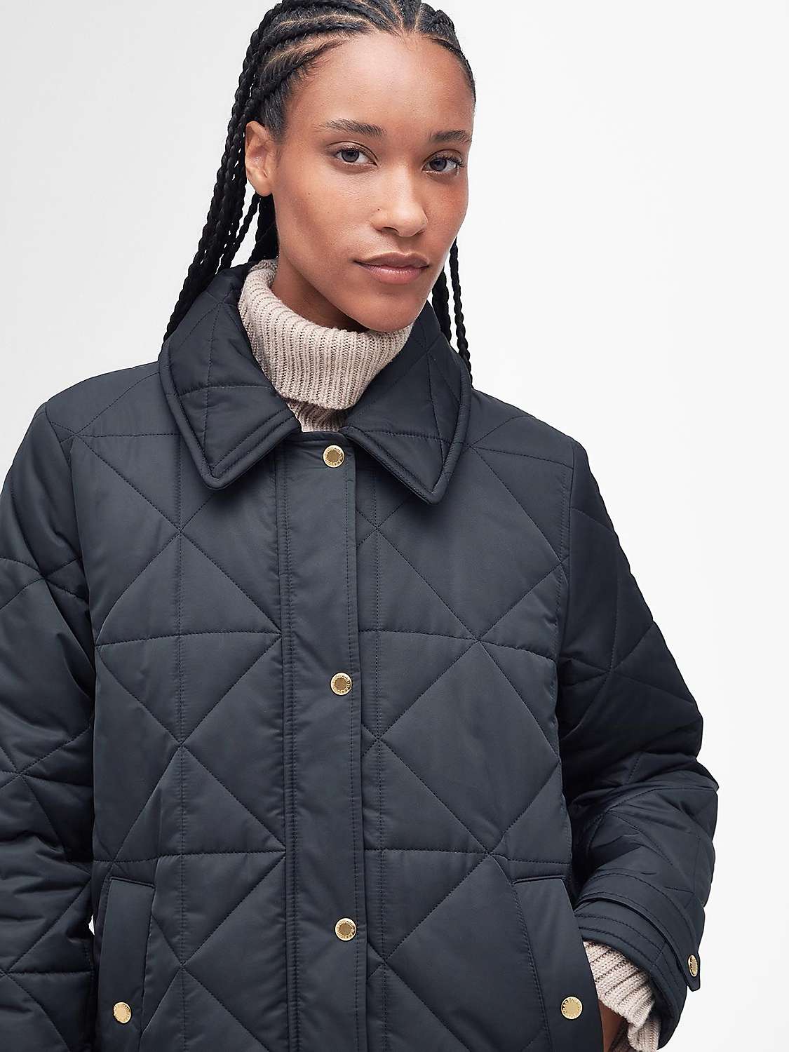 Barbour Carolina Quilted Coat, Black/Muted at John Lewis & Partners