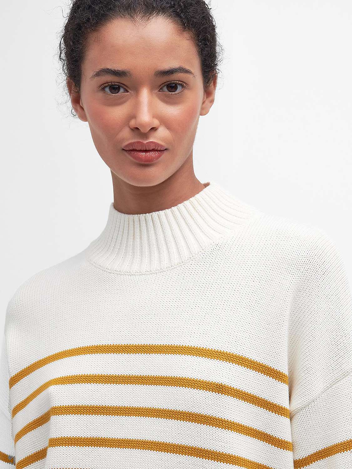 Buy Barbour Oakfield Striped Cotton Jumper, Ivory/Mustard Online at johnlewis.com