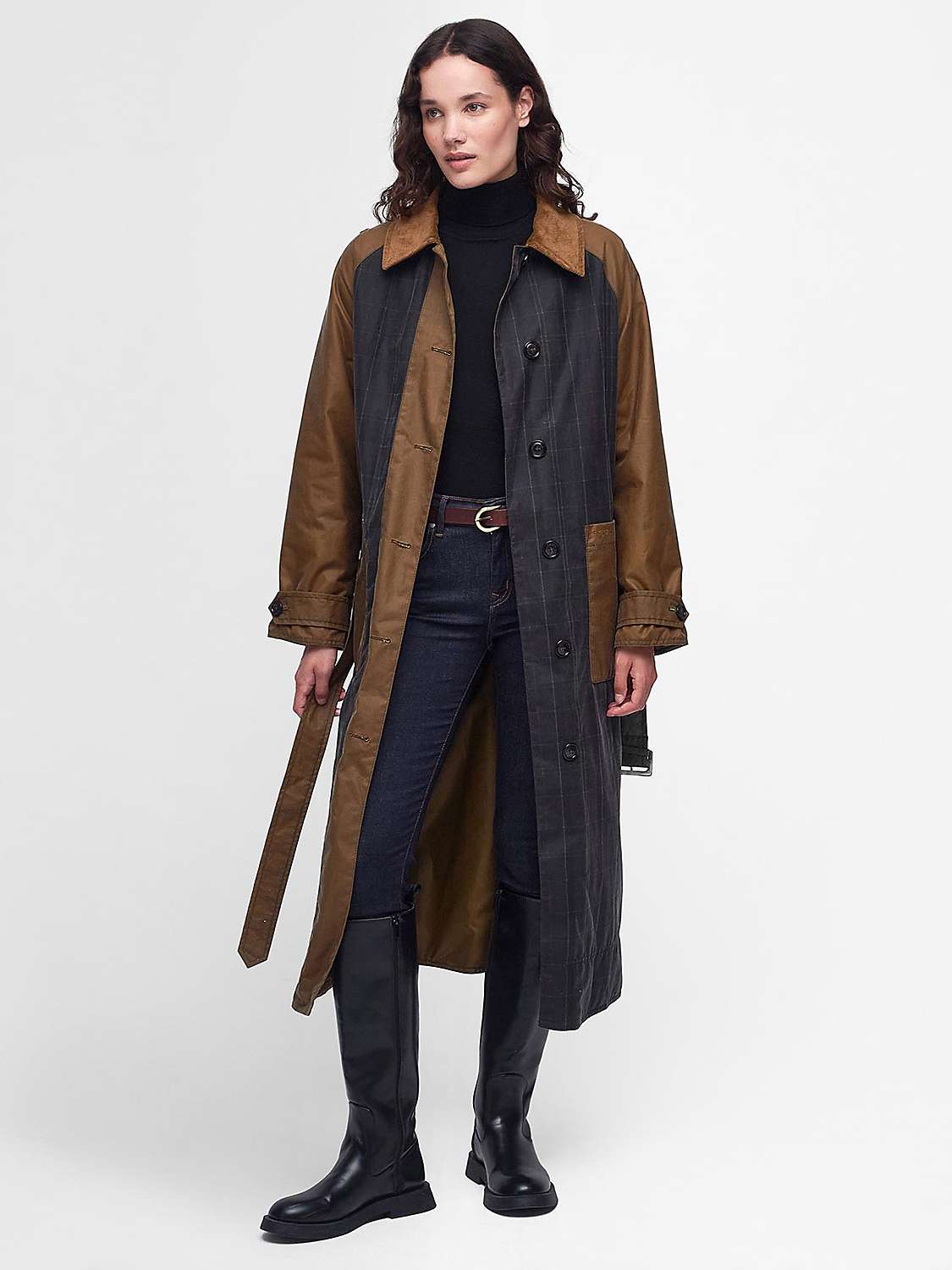 Buy Barbour Everly Wax Cotton Trench Coat, Sand/Dull Classic Online at johnlewis.com