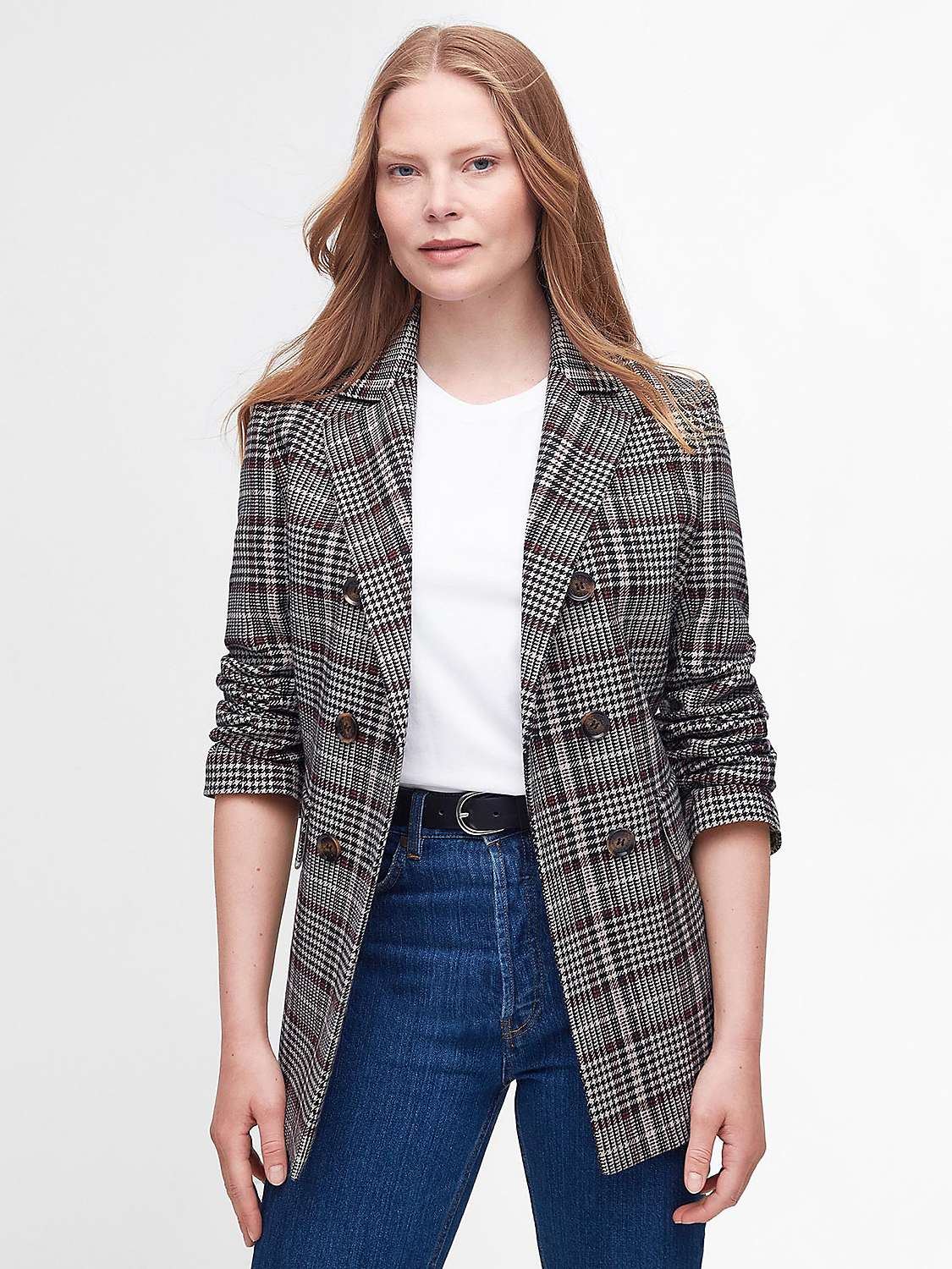 Buy Barbour Norma Check Wool Blend Blazer, Sepia Online at johnlewis.com