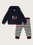 Monsoon Baby London Knitted Hoodie & Stripe Leggings Set, Navy/Multi
