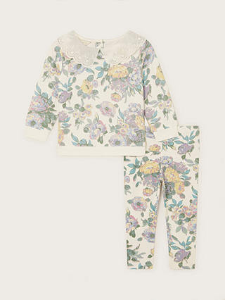 Monsoon Baby Floral Print Sweatshirt & Leggings Set, Ivory/Multi