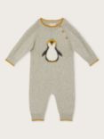 Monsoon Baby Penguin Long Sleeve Romper, Grey