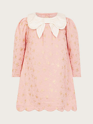 Monsoon Baby Foil Bow Collar Dress, Pink
