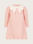 Monsoon Baby Foil Bow Collar Dress, Pink