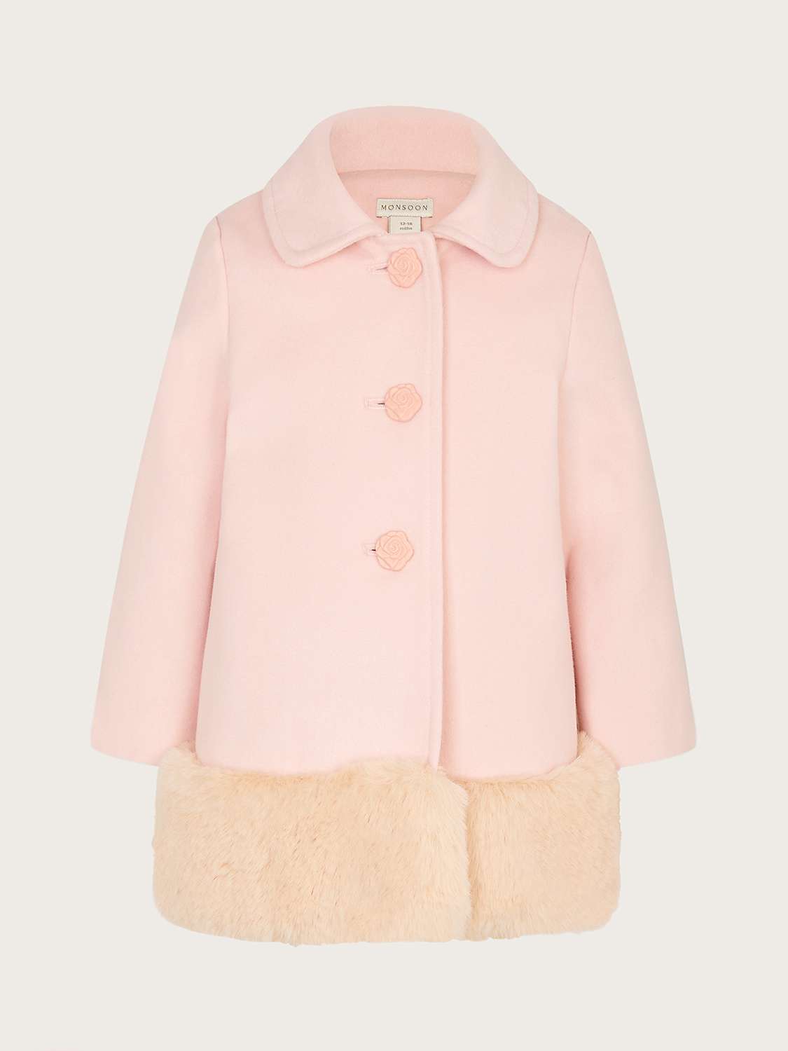 Buy Monsoon Baby Fur Trim Coat, Pale Pink Online at johnlewis.com