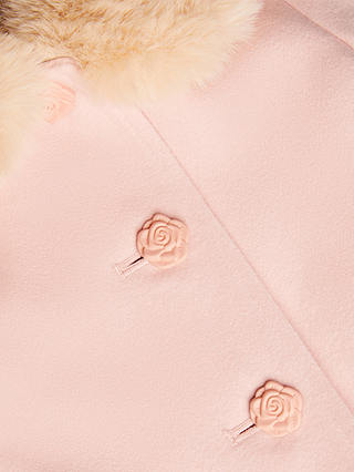 Monsoon Baby Fur Trim Coat, Pale Pink