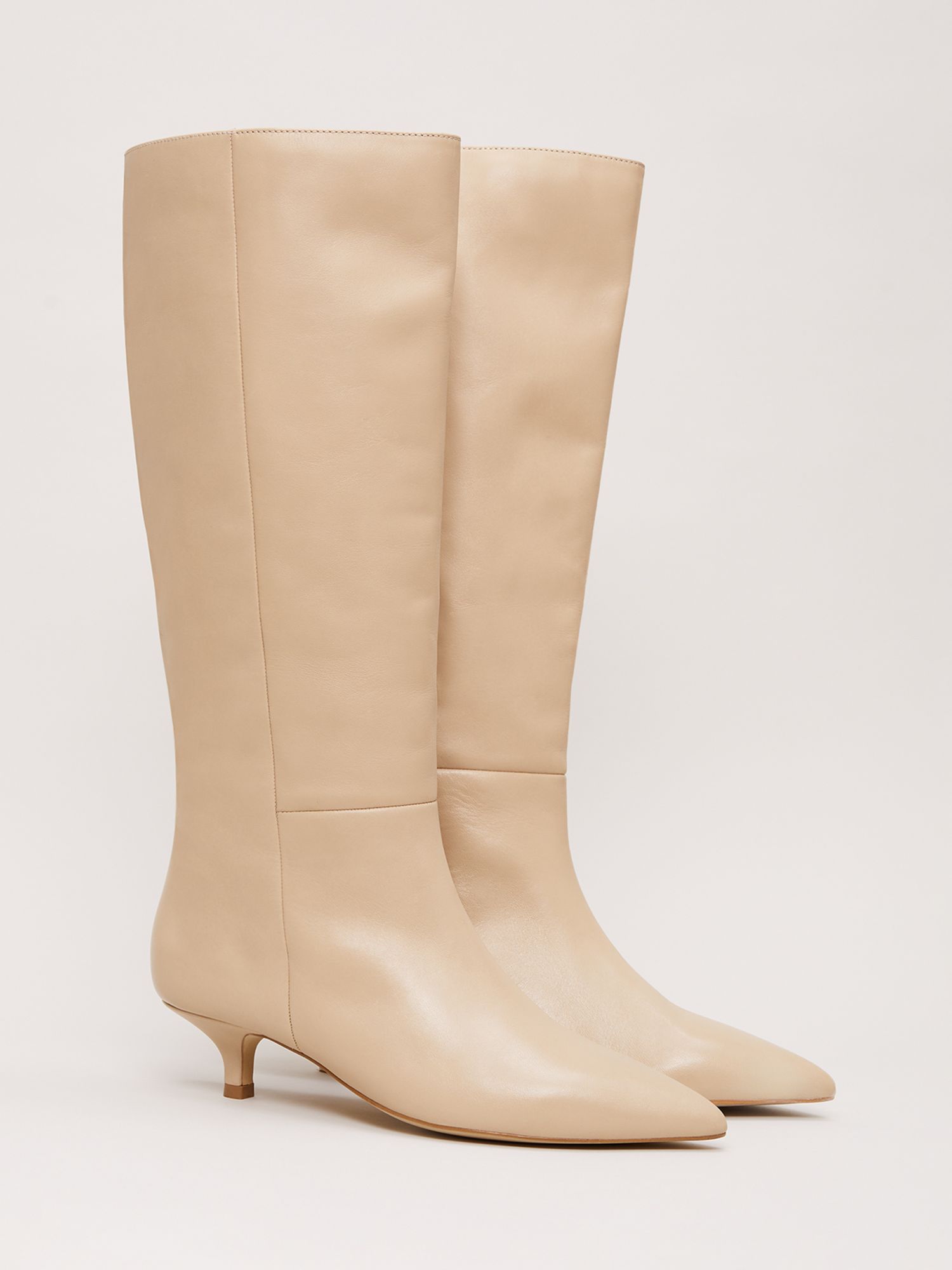 Phase Eight Leather Kitten Heel Boot, Cream, EU36