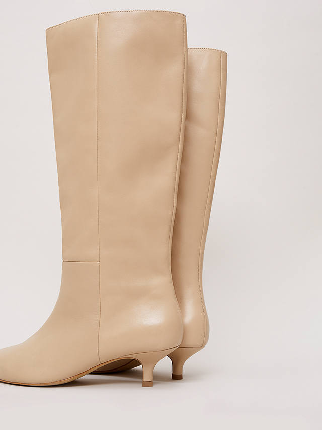 Phase Eight Leather Kitten Heel Boot, Cream