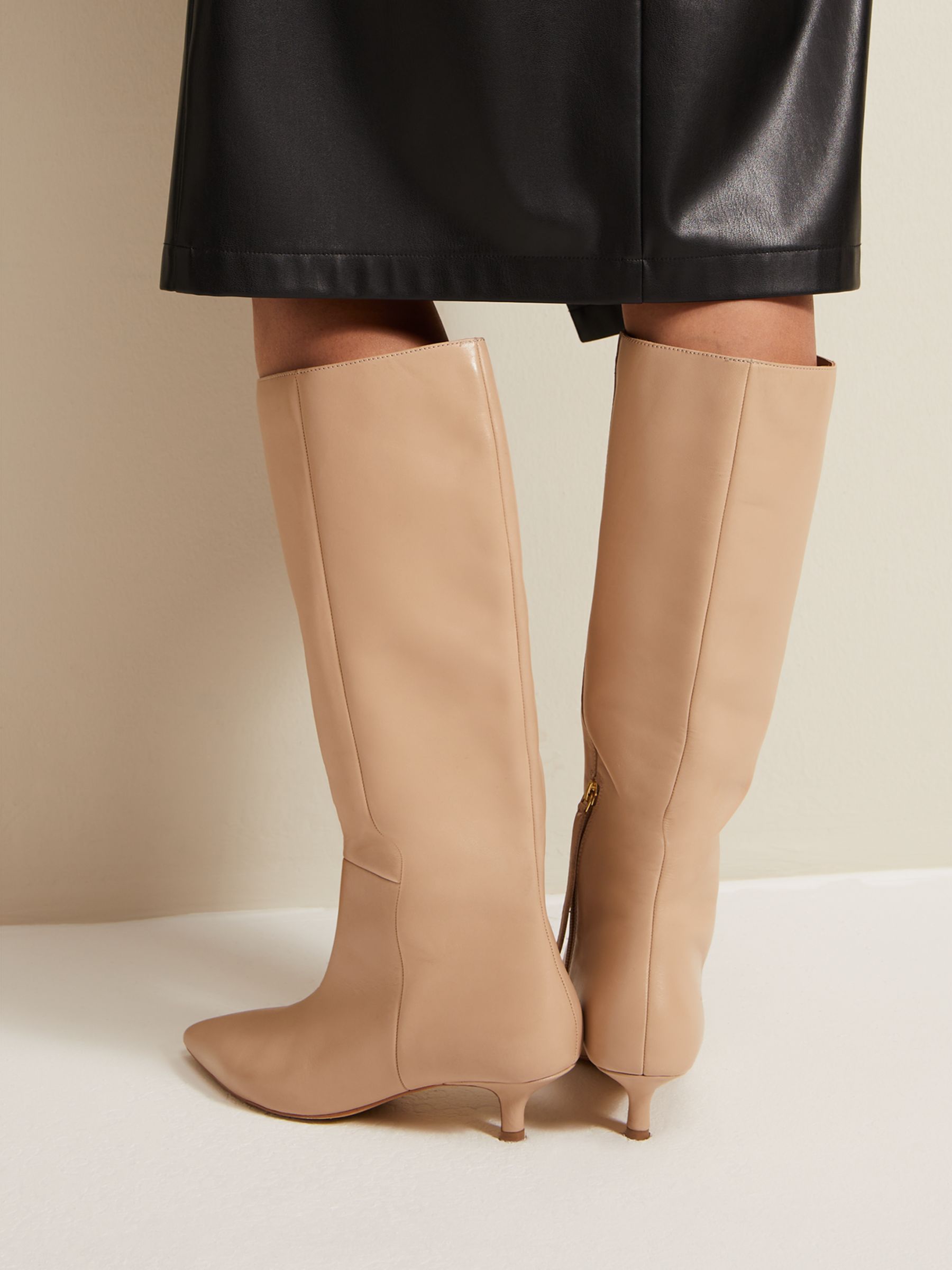 Buy Phase Eight Leather Kitten Heel Boot, Cream Online at johnlewis.com