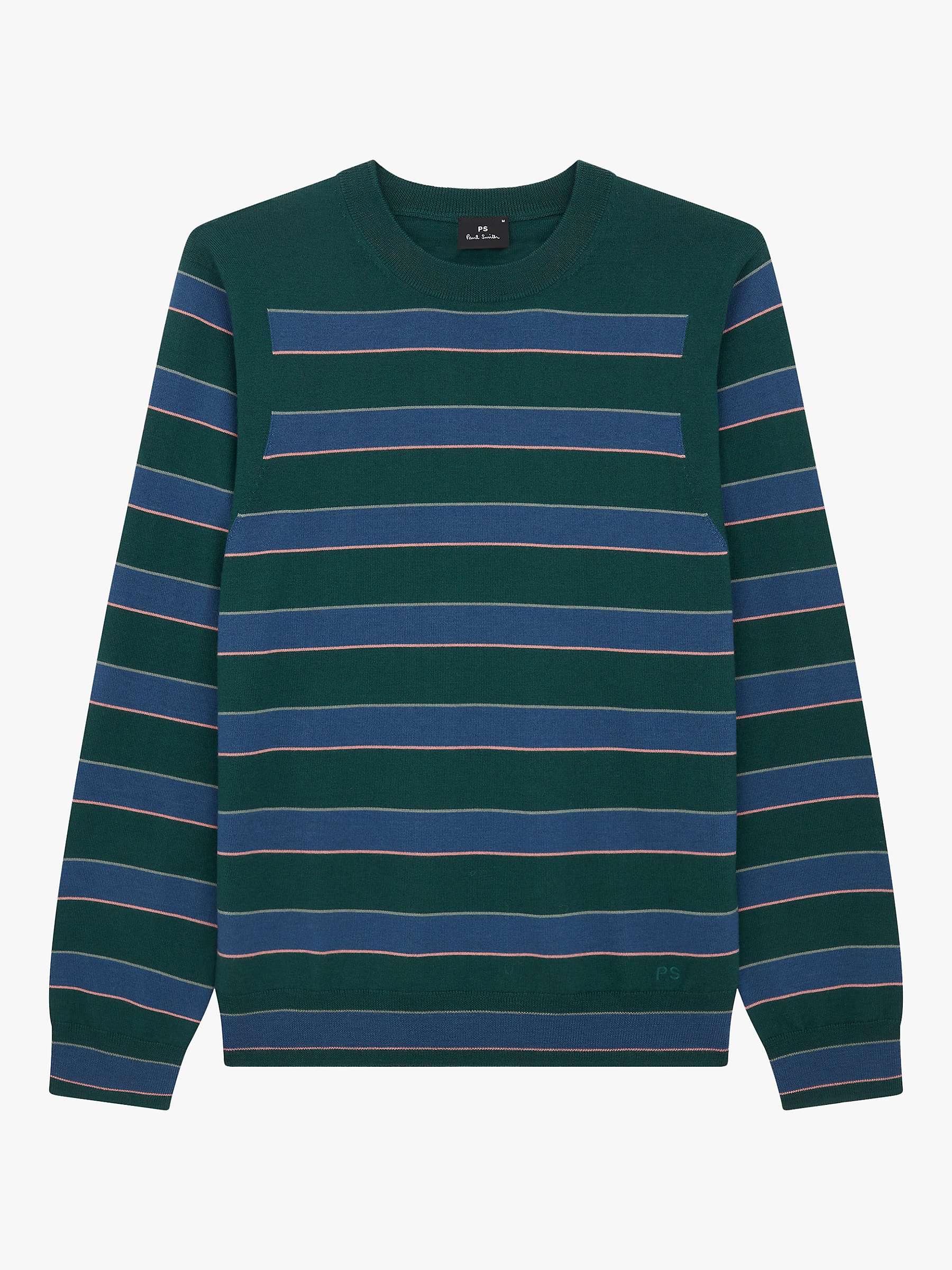 Buy Paul Smith Crew Neck Stripe Merino Wool Jumper, Green/Multi Online at johnlewis.com