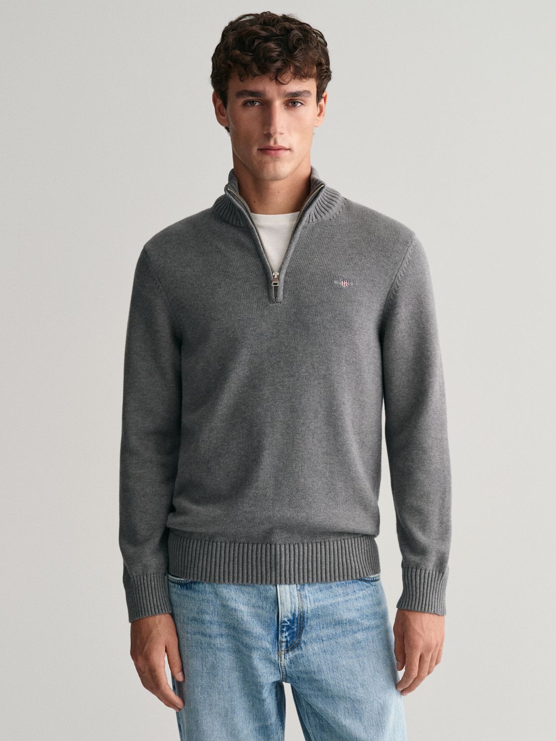 Buy GANT Casual Cotton Half Zip Jumper, Dark Grey Online at johnlewis.com