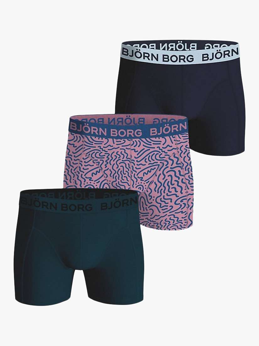 Buy Björn Borg Cotton Stretch Boxers, Pack of 3, Dark Blue/Pink Multi Online at johnlewis.com