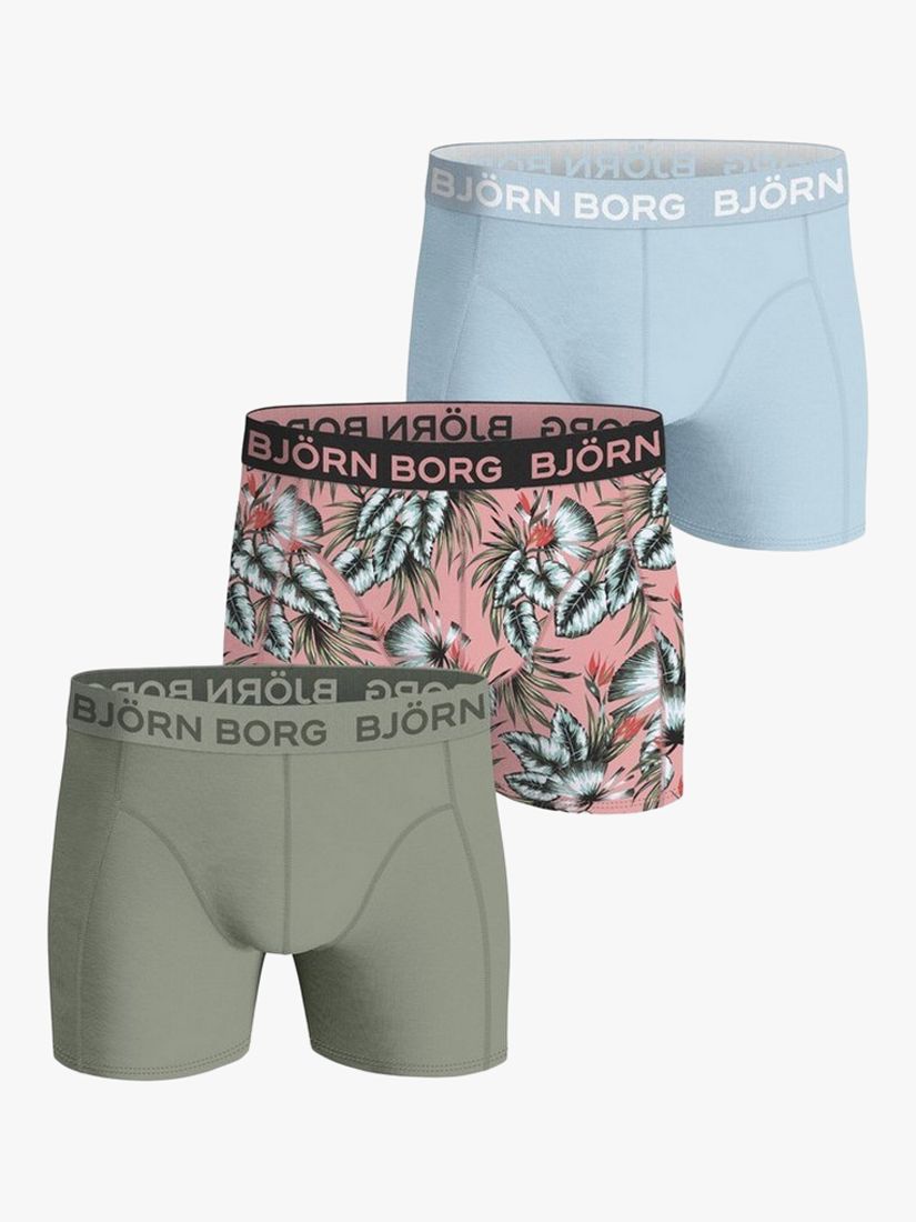 Björn Borg Cotton Stretch Leaf Print Boxers, Pack of 3, Pink/Multi, XL