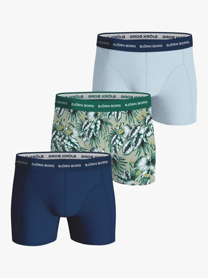 Björn Borg Cotton Stretch Leaf Print Boxers, Pack of 3, Green/Multi, XL