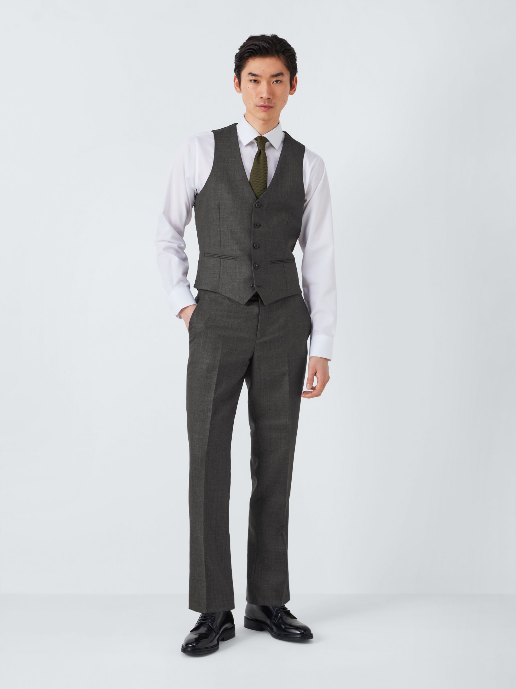 John Lewis Super 100's Birdseye Regular Suit Waistcoat Charcoal, 46 R