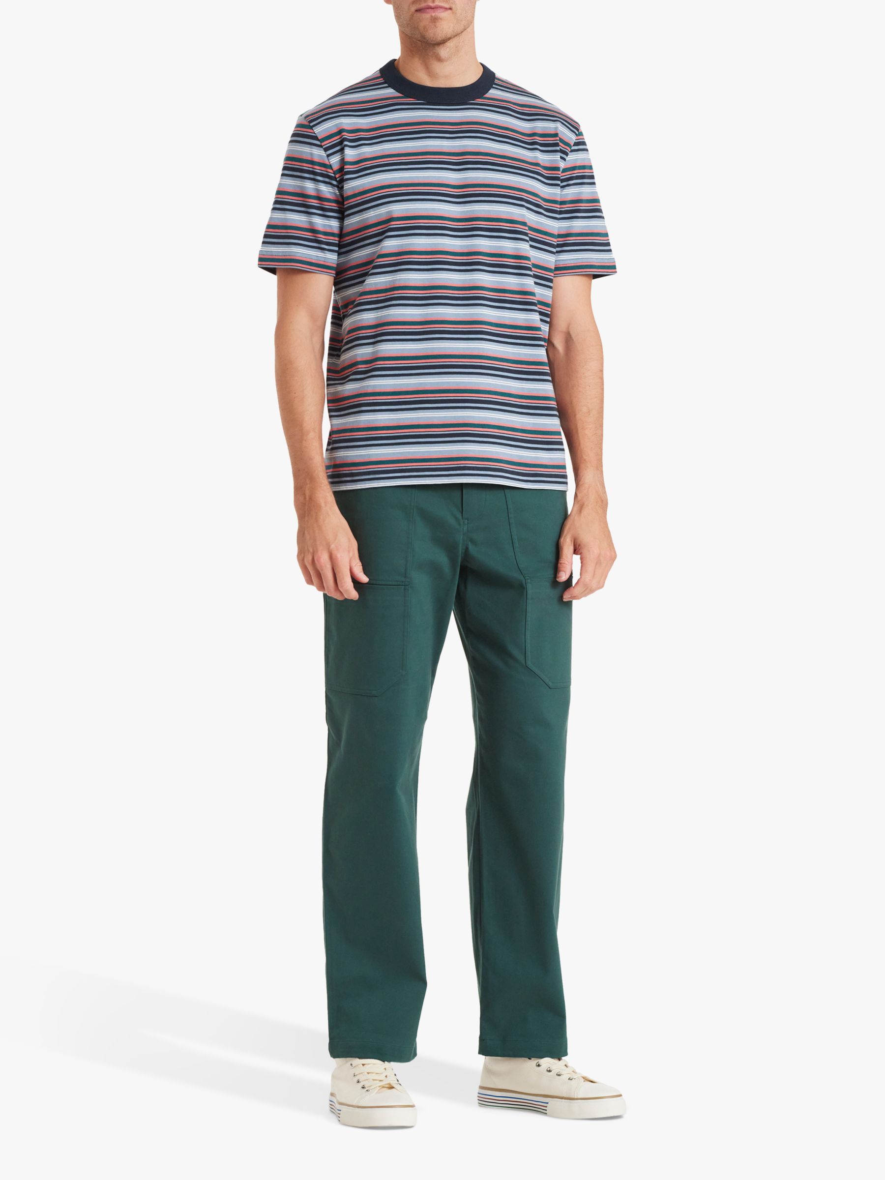 Paul Smith Organic Cotton Short Sleeve Stripe T-Shirt, Blue/Multi, S