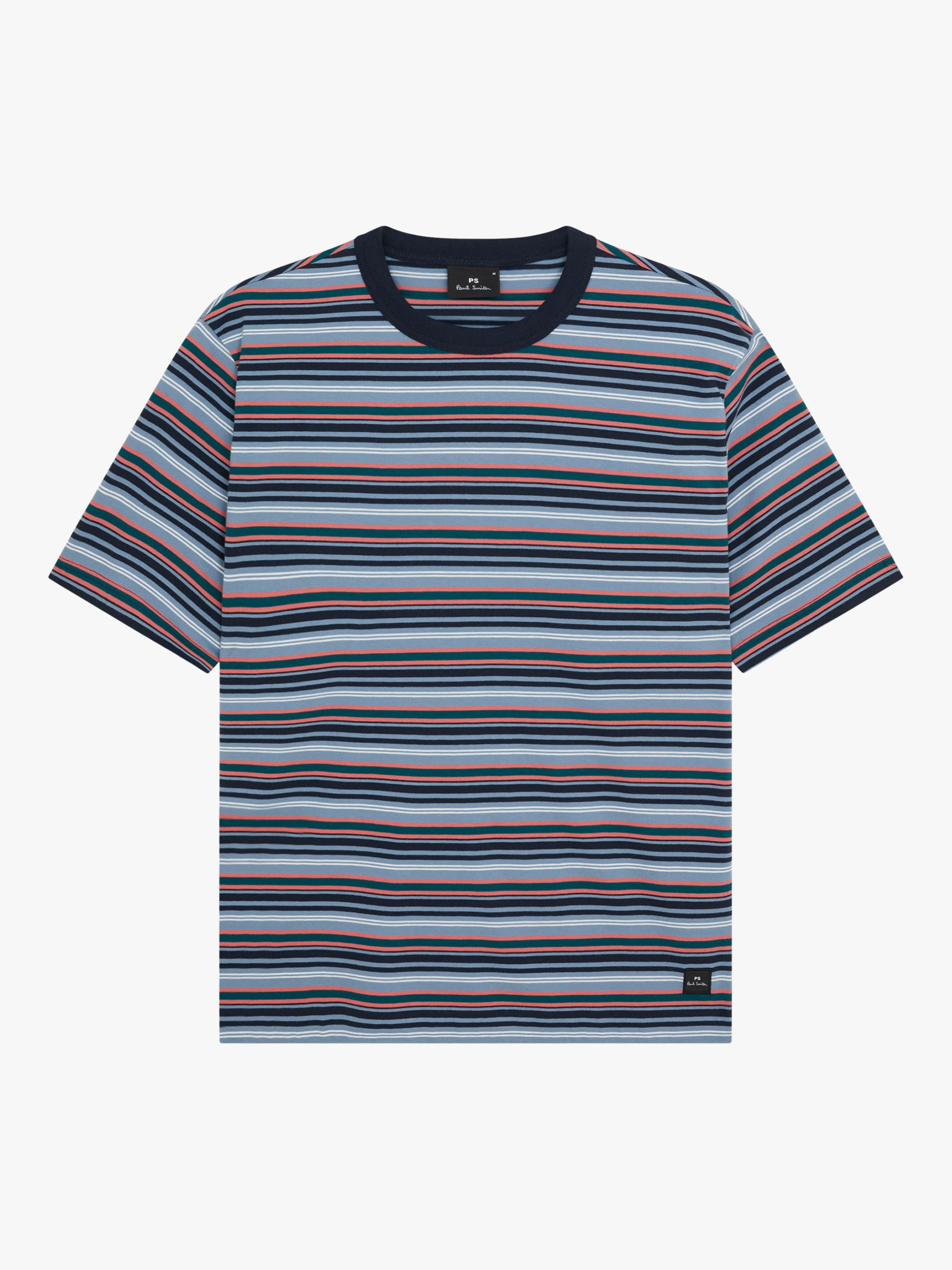 Paul Smith Organic Cotton Short Sleeve Stripe T-Shirt, Blue/Multi, S