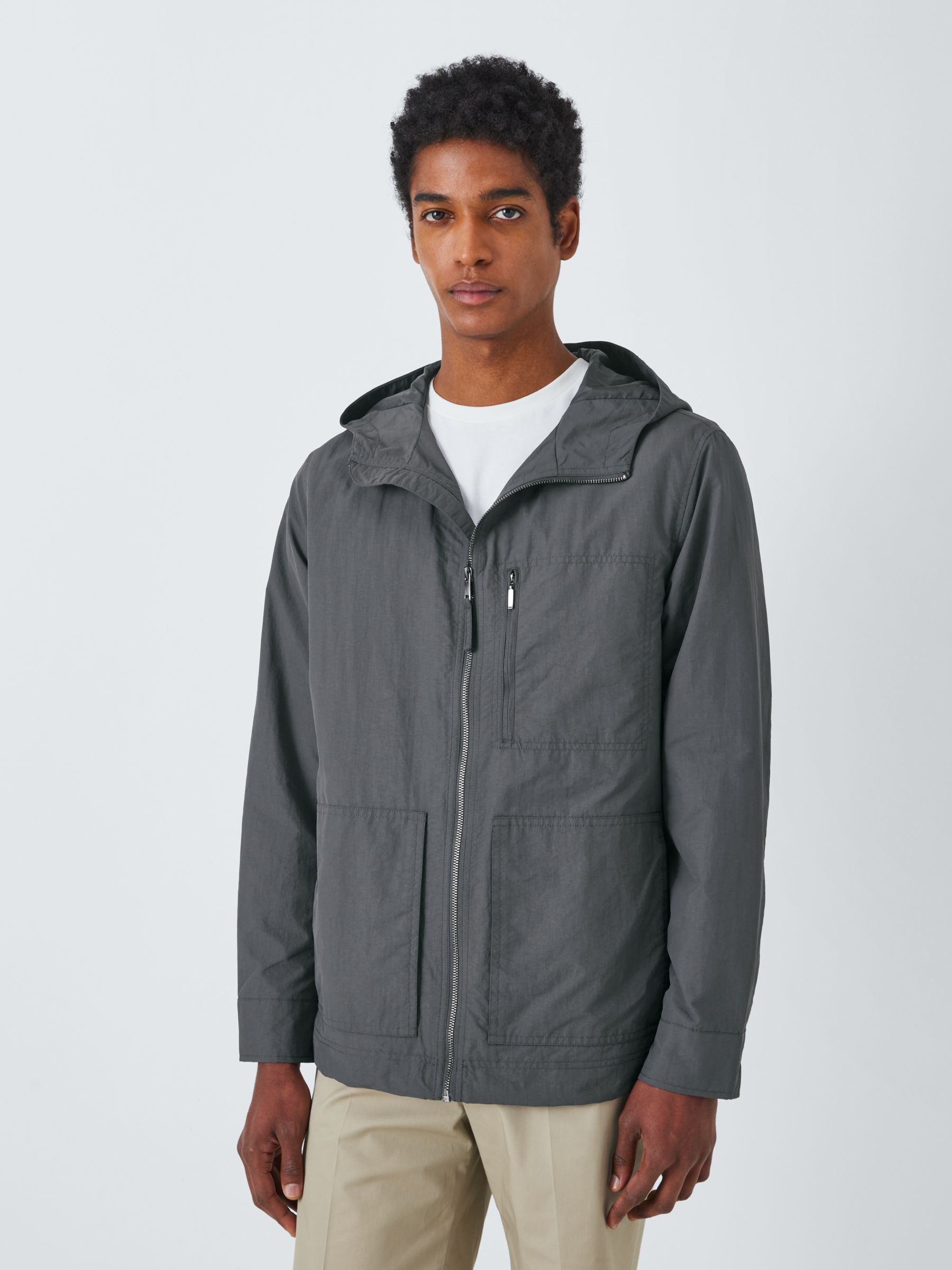 Kin Nylon Showerproof Hooded Jacket, Black at John Lewis & Partners