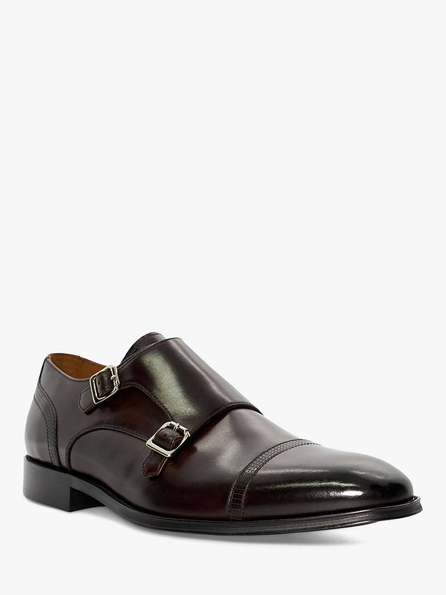 Dune Saloon Leather Double Monk Shoes, Brown-leather
