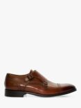 Dune Saloon Leather Double Monk Shoes, Dark Tan-leather