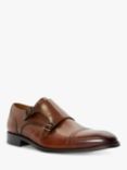 Dune Saloon Leather Double Monk Shoes, Dark Tan-leather