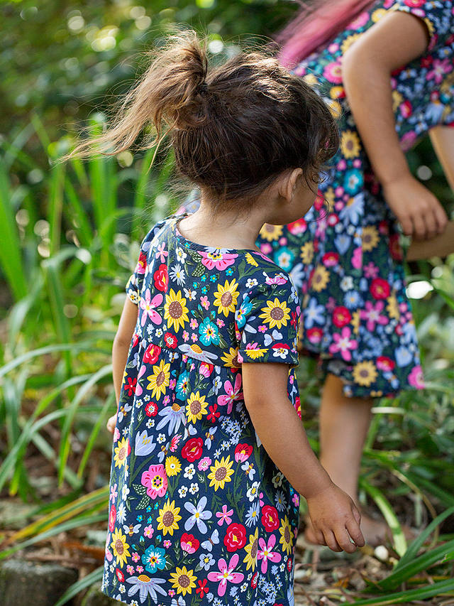 Frugi Baby Tallie Organic Cotton Floral Print Dress, Indigo Pollinators