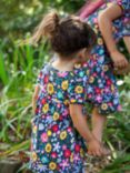 Frugi Baby Tallie Organic Cotton Floral Print Dress, Indigo Pollinators