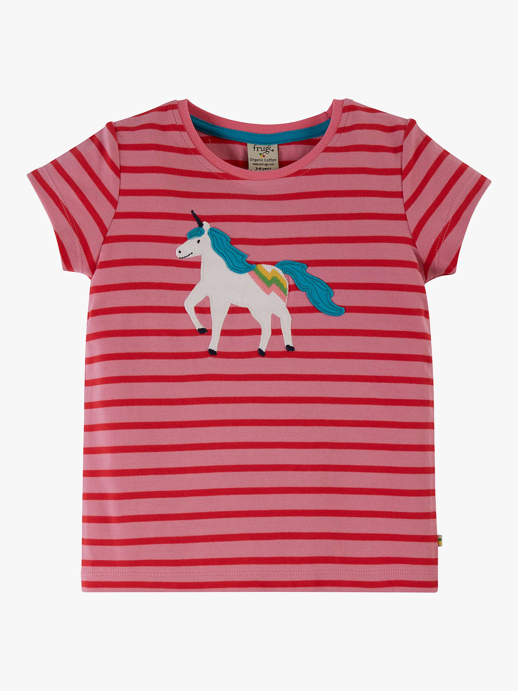 Buy Frugi Kids' Camille Organic Cotton Unicorn Applique T-Shirt, Pink/Red Online at johnlewis.com