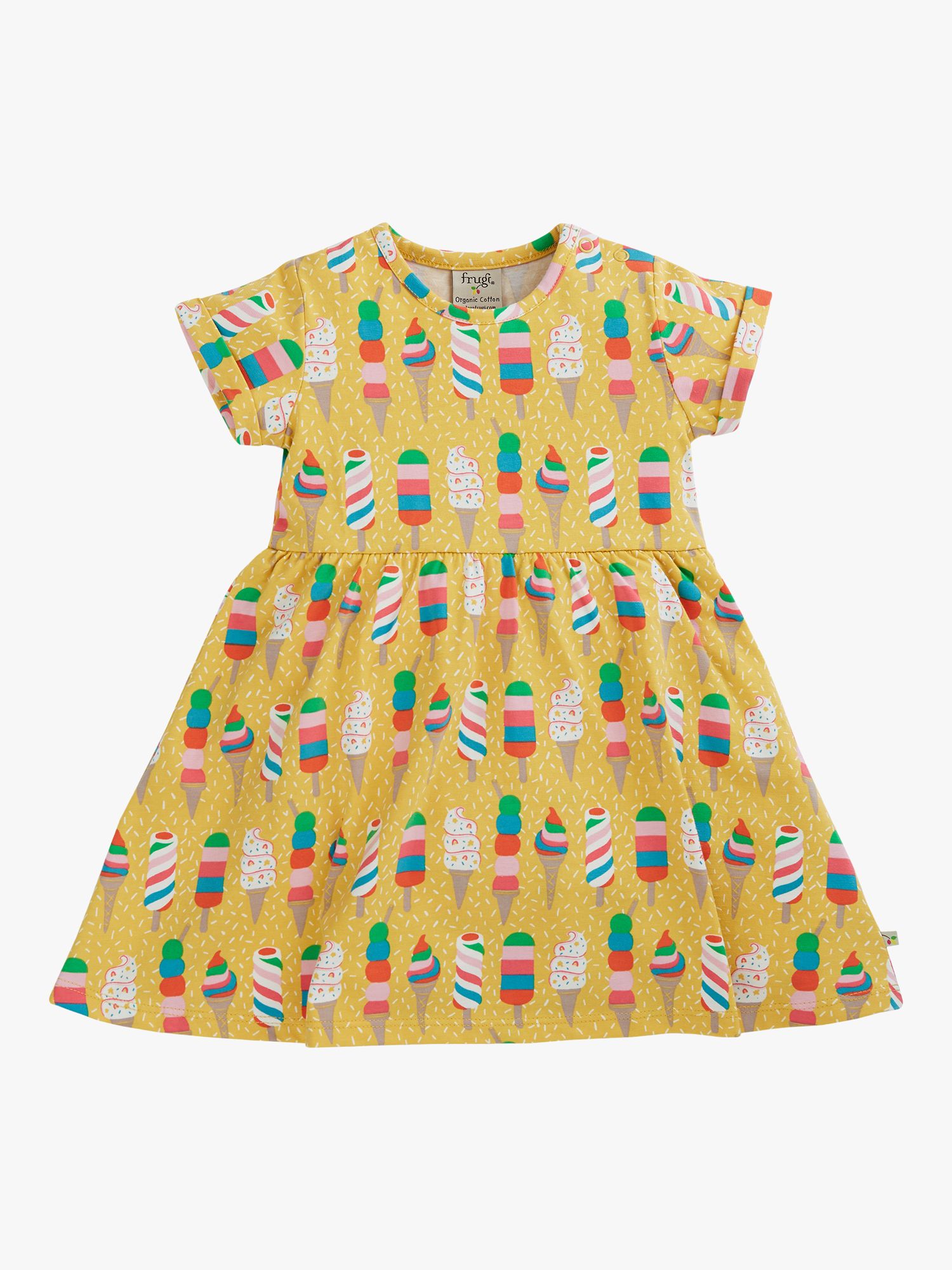 Frugi Baby Dara Organic Cotton Blend Body Print Dress, Rainbow Sprinkles, 6-12 months