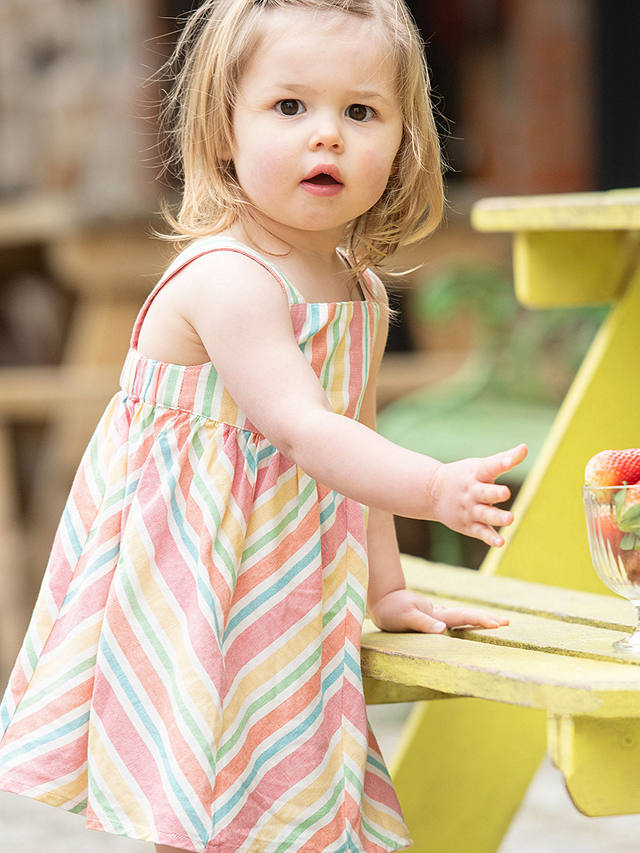 Frugi Baby Jess Organic Cotton Beach Party Stripe Dress, Multi
