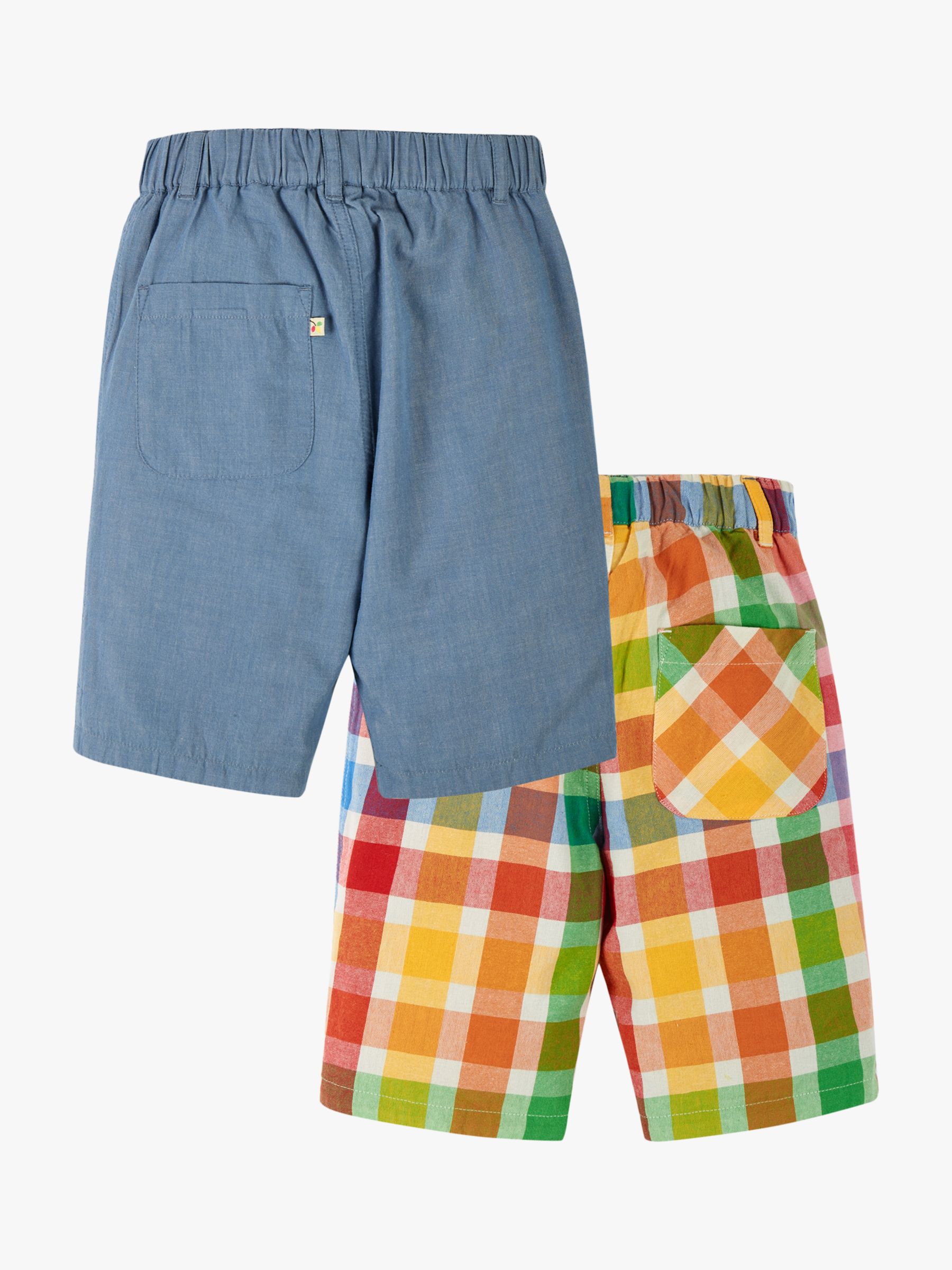 Frugi Kids' Rhys Reversible Organic Cotton Shorts, Rainbow/Chambray at ...