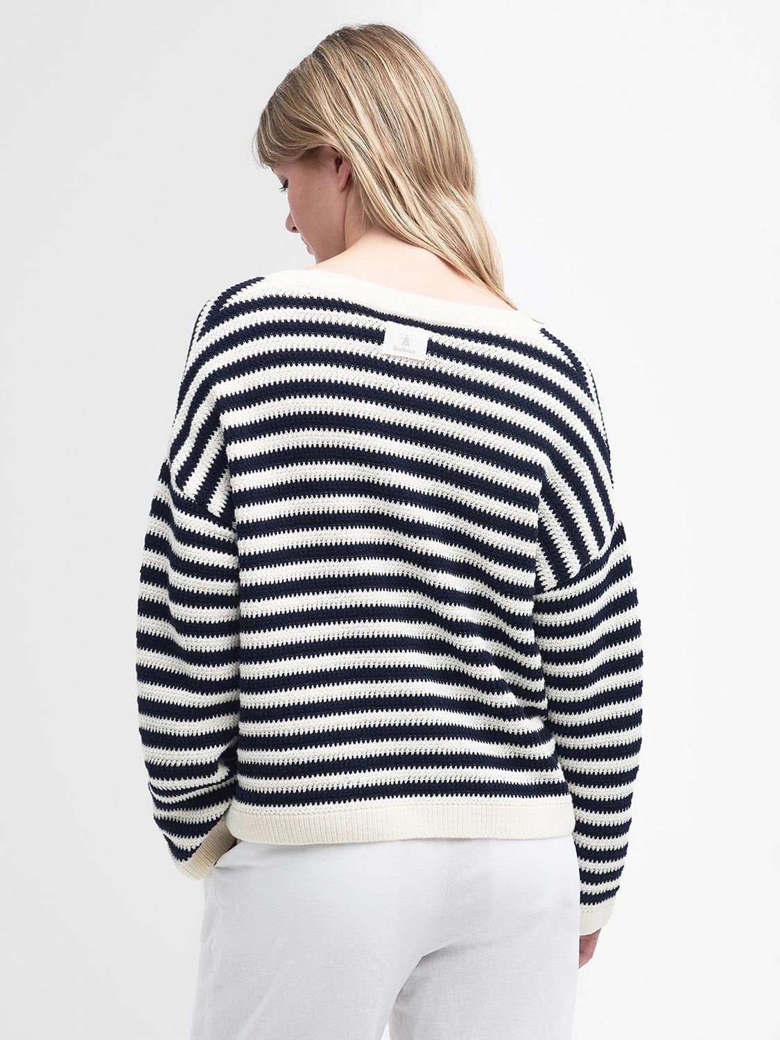 Barbour Sandgate Stripe Cotton Cardigan, Navy/White, 10