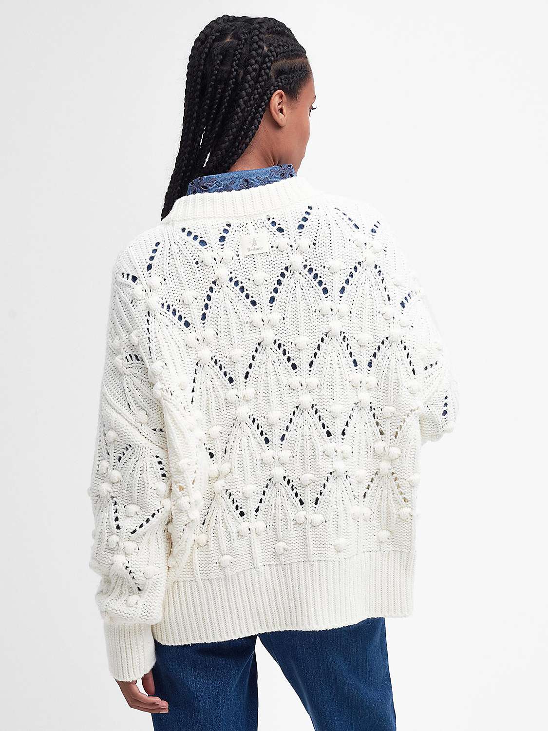 Buy Barbour Glamis Wool Cotton Blend Chunky Textured Knit Jumper, White Online at johnlewis.com