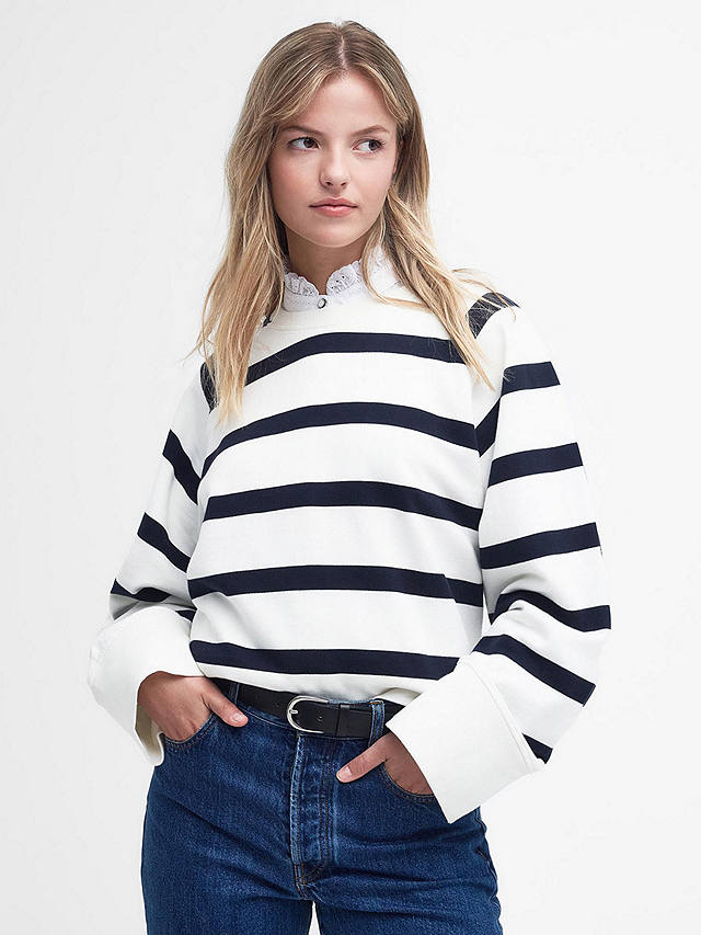 Barbour Longfield Stripe Sweatshirt, Cloud/Navy