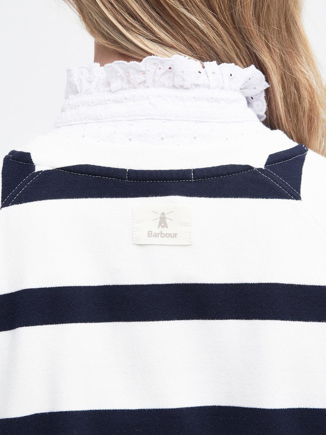 Barbour Longfield Stripe Sweatshirt, Cloud/Navy, 16