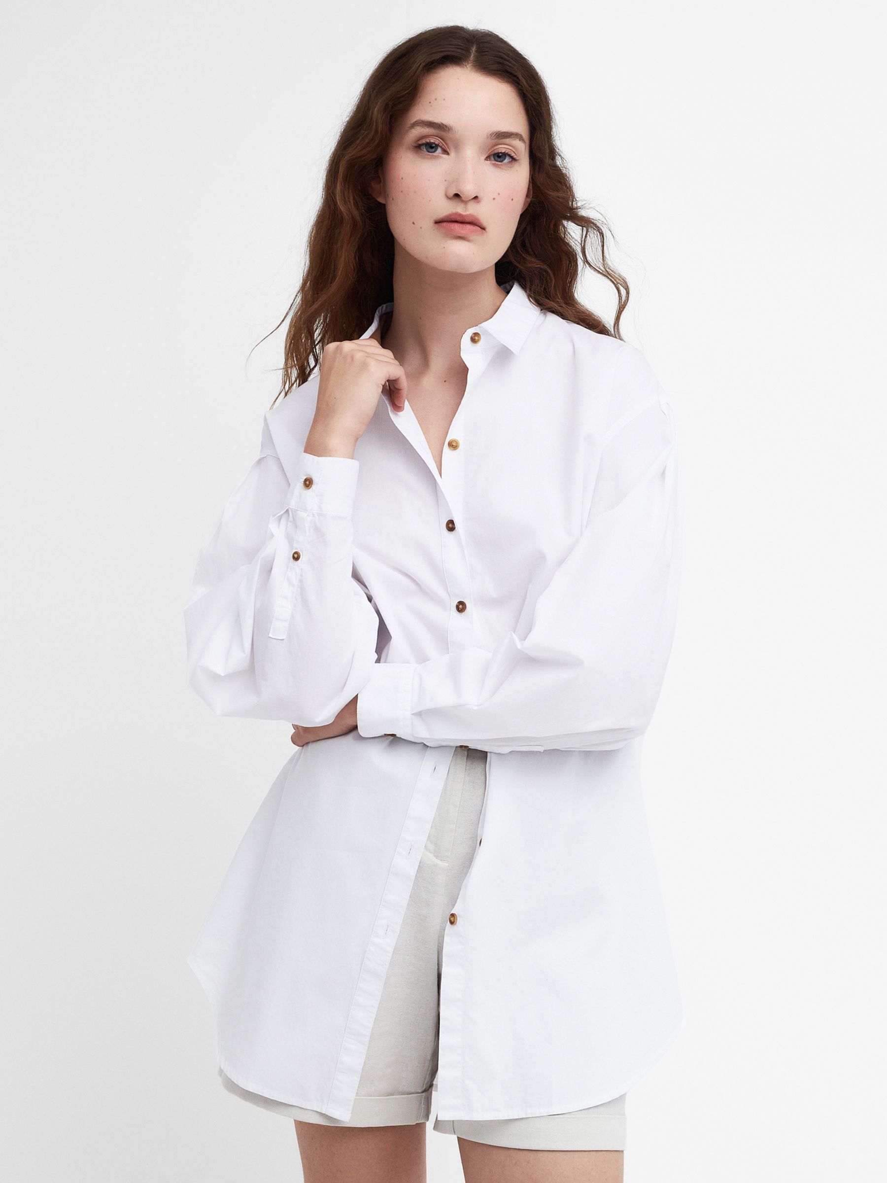 Barbour Catherine Oversized Cotton Shirt, White at John Lewis & Partners